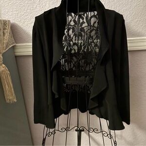 Women’s Black Lace Ruffle Sequin Details Jacket